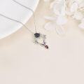 wholesale 925 Sterling Silver Metal Gothic Rose Heart Pendant with Garnet Gemstone Chain Necklace-0-2