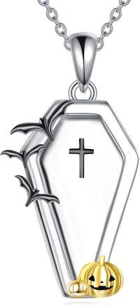 wholesale 925 Sterling Silver Halloween Coffin Ghost Lamp Bat Pumpkin Cross Pendant Necklace Gothic Jewelry-A-Coffin