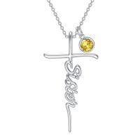 wholesale 925 Sterling Silver Birthstone Cross Sister Initial Pendant Necklace-11-November