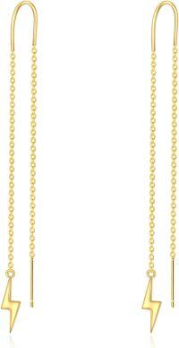 wholesale 925 Sterling Silver Lightning Bolt Threader Dangle Earrings 36mm Long Gold Plated Chain Drops Jewelry for Women Girls Gift Boxed-lighting thread earrings