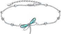 wholesale 925 Sterling Silver Dragonfly Charm Anklet with Abalone Shell Inlay and Beads for Women-Dragonfly Anklet