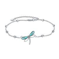 wholesale 925 Sterling Silver Dragonfly Charm Anklet with Abalone Shell Inlay and Beads for Women-Dragonfly Anklet