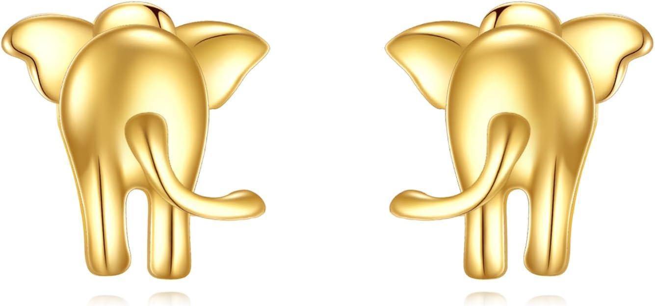 14K Gold Moon Stone Animal Earrings Solid Gold Studs for Women Real Jewelry Gifts-0-0
