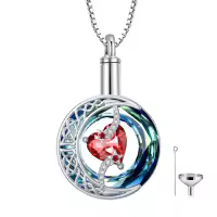 TOUPOP Sterling Silver Crystal Moon And Star Urn Necklace For Ashes Memorial Keepsake-color_name:01-Jan-Garnet
