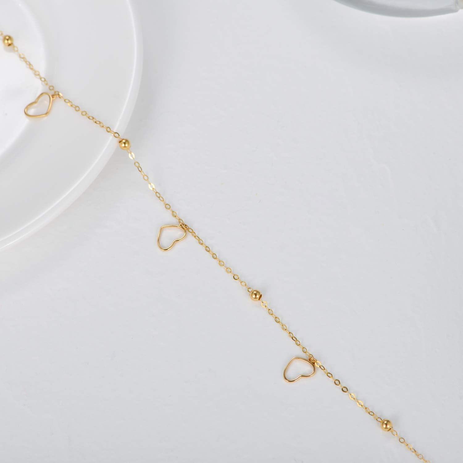 wholesale 14K Gold Anklet with Hearts and Beads - Adjustable Length 9-12 s for Women-0-3
