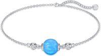 wholesale 925 Sterling Silver Blue Opal Beaded Adjustable Anklet for Women-blue