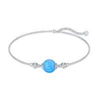 wholesale 925 Sterling Silver Blue Opal Beaded Adjustable Anklet for Women-blue