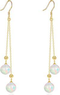 wholesale  Solid Gold 14K Freshwater Pearl Threader Tassel Dangle Earrings ( chars)-pink