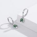 wholesale 925 Sterling Silver Green Moss Agate Huggie Hoop Earrings with Round Drops-0-1