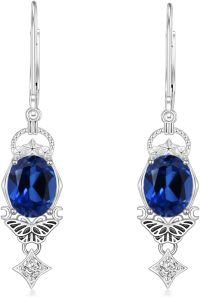 wholesale Sterling Silver 3 5ct Birthstone Vintage Butterfly Dangle Earrings for Women-Sapphire
