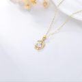wholesale 14K Gold CZ Cat and Moon Charm Necklace for Women s-0-1