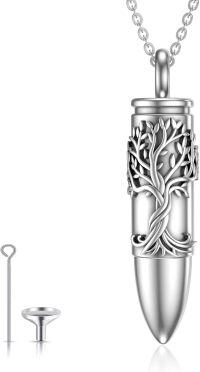 wholesale 925 Sterling Silver Bullet Urn Necklace w/Butterfly & Tree Of Life Pendant - Mens/Womens Ashes Memorial Keepsake-B-Life of Tree