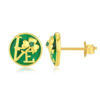wholesale Gold 925 Sterling Silver Hypoallergenic St Patricks Day Love Clover Stud Earrings for Women and Girls-Love (Gold)