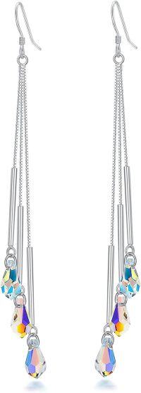 wholesale 925 Sterling Silver with Swarovski Elements Crystal Drop Dangle Earrings-Aurora Borealis Raindrop 2