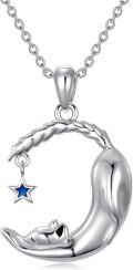 wholesale 925 Sterling Silver Crescent Moon & Star Charm Necklace - Celestial s for Her-0-0