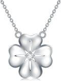 wholesale 925 Sterling Silver Turquoise & Cubic Zirconia Lucky Four-Leaf Clover Pendant Necklace-0-0