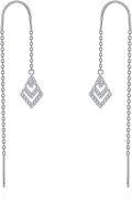 wholesale 925 Sterling Silver Geometric Cubic Zirconia Shape Threader Dangle Drop Earrings with Cubic Zirconia Stones for Women-0-0