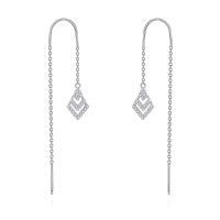 wholesale 925 Sterling Silver Geometric Cubic Zirconia Shape Threader Dangle Drop Earrings with Cubic Zirconia Stones for Women-Rhombus