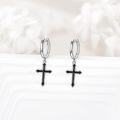 wholesale 925 Sterling Silver Black Cross Dangle Drop Hoop Earrings  for Women-0-3