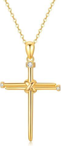 wholesale 14K Gold Faith Cross Pendant Necklace with Diamonds for Women - Baptism Gift for Mom or Wife-Nail Cross