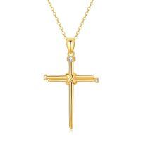 wholesale 14k Gold Cross Necklace With Lab Diamond Accents-Nail Cross