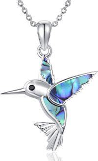 wholesale 925 Sterling Silver & Abalone Shell Hummingbird Pendant Necklace-Silver-Abalone Shell