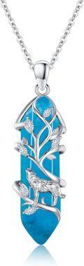 wholesale 925 Sterling Silver Goldstone Tree of Life Wolf Pendant Necklace-0-6