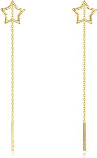 wholesale Gold Star Drop Earrings 14k Solid Gold Threaders for Women-Star