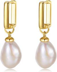 wholesale Gold 925 Sterling Silver Freshwater Pearl Teardrop Dangle Earrings for Women -Gold-2