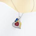wholesale 925 Sterling Silver Mom Butterfly Heart Pendant Necklace With Red Zircon Two Tone Plating-0-4