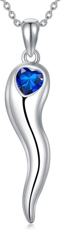 wholesale 925 Sterling Silver Birthstone Italian Horn Necklace for Women Protection Amulet Gift-A9-Sept-09