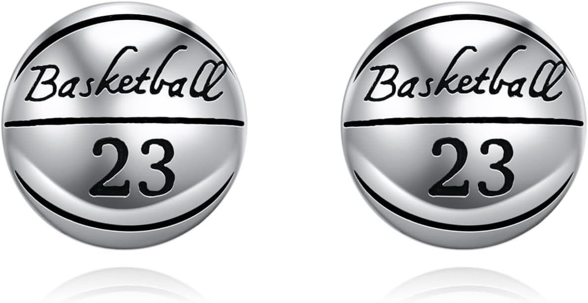 925 Sterling Silver Basketball 23 Stud Earrings Sporty Gift for Her-0-0