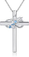 wholesale 925 Sterling Silver Blue Topaz Birthstone Cross Pendant Necklaces for Women Girls Birthday Gifts Jewelry Accessories 43mm x 68mm-0-0