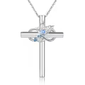 wholesale 925 Sterling Silver Blue Topaz Birthstone Cross Pendant Necklaces Wholesale for Women Girls Birthday Gifts Jewelry Accessories 43mm x 68mm-0-0