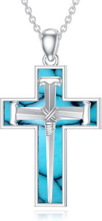 wholesale Sterling Silver 3 Nail Cross Pendant Christian Jewelry Gift for Men 22+2 -1-6-Turquoise