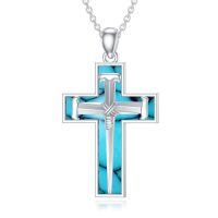 wholesale 925 Sterling Silver Cross Pendant With Nail Details On Chain Necklace-1-6-Turquoise