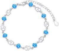 wholesale 925 Sterling Silver 925 Sterling Silver Birthstone Love Heart Bracelets for Women 12 Months 6 5+2 Inch Gifts for Girls Mom Wife Friend Girlfriend-12-December