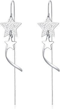 wholesale 925 Sterling Silver Threader Earrings Star Moon Drop Chain Charm s for Women-A Star