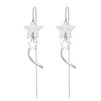 wholesale 925 Sterling Silver Threader Earrings Star Moon Drop Chain Charm s for Women-A Star