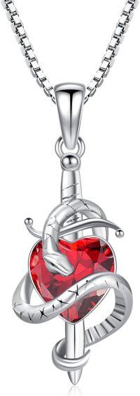 wholesale 925 Sterling Silver Birthstone Snake Sword Pendant Necklace for Women-925 Silver#07-July-Ruby