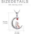 wholesale 925 Sterling Silver Red Crystal Heart Moon & Back Sisters Pendant Necklace-0-5