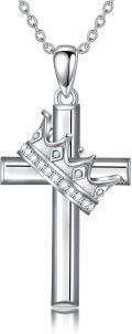 wholesale 925 Sterling Silver Birthstone Crown Cross Pendant Necklace for Women-0-0