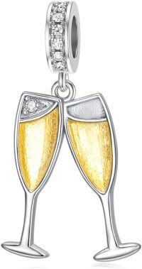wholesale 925 Sterling Silver Champagne Glass Pendant Charm for Women Necklace-Champagne