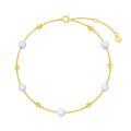 wholesale 14k Gold White Opal Ball Bead Station Chain Bracelet-0-0