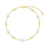 wholesale 14k Gold White Opal Ball Bead Station Chain Bracelet-White Opal Bracelet