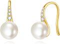 wholesale 14K Gold Freshwater Pearl Dangle Drop Earrings with Cubic Zirconia Accents - Elegant Jewelry for Women-0-0