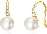 wholesale 14K Gold Freshwater Pearl Dangle Drop Earrings with Cubic Zirconia Accents - Elegant Jewelry for Women-white pearl