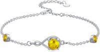 wholesale 925 Sterling Silver Infinity Birthstone Link Bracelet for Women Adjustable 7 +2 Chain Gift-11-Nov-Citrine