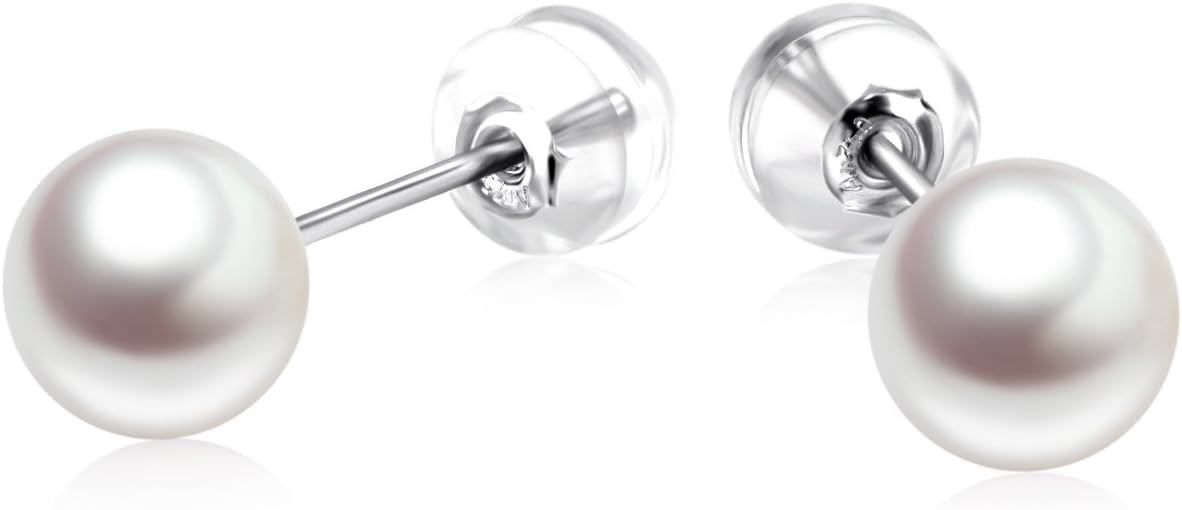 18K Gold Freshwater Pearl Stud Earrings for Women (7 10mm)-0-1
