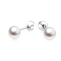wholesale 18k Gold Ball Stud Earrings Wholesale With Clear Backings-7MM Pearl (18k White Gold )